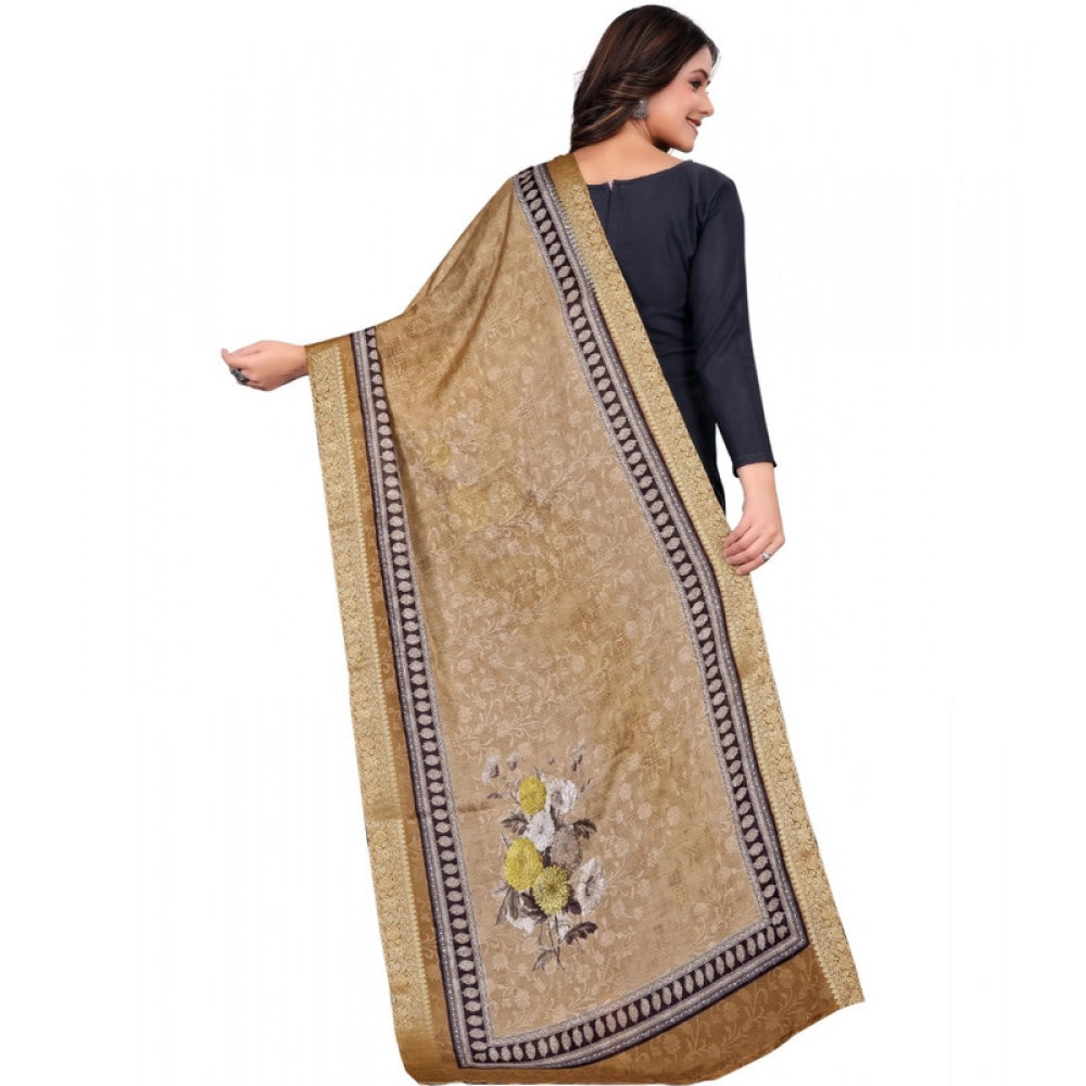 Women's chanderi silk Printed Dupatta (Beige, Length: 2 Mtr) - VANSHELLE