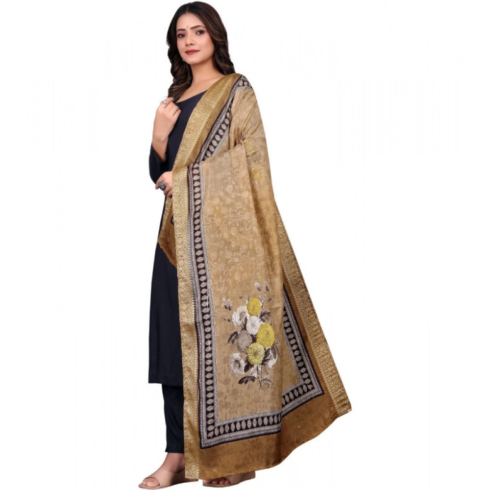 Women's chanderi silk Printed Dupatta (Beige, Length: 2 Mtr) - VANSHELLE