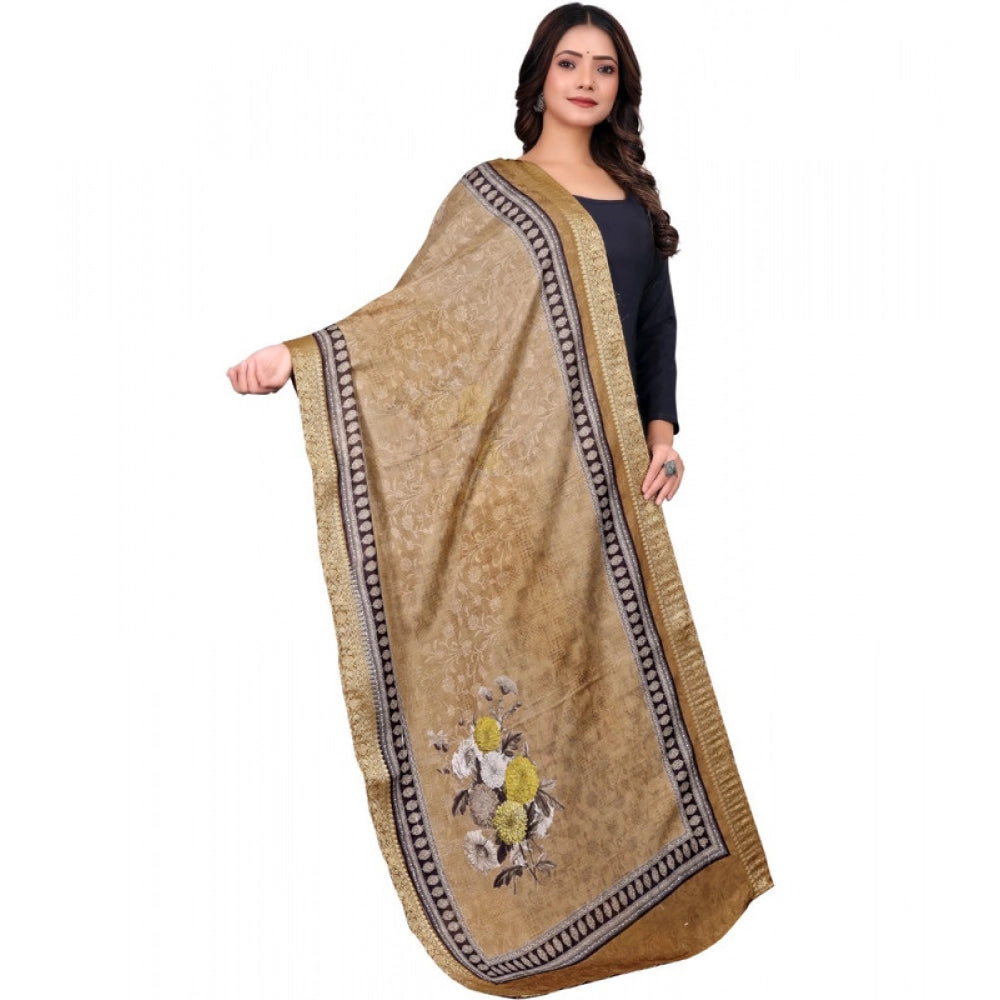 Women's chanderi silk Printed Dupatta (Beige, Length: 2 Mtr) - VANSHELLE