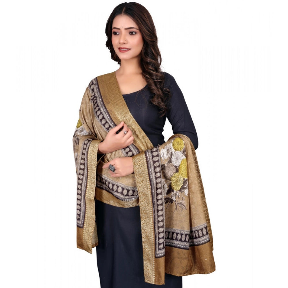 Women's chanderi silk Printed Dupatta (Beige, Length: 2 Mtr) - VANSHELLE