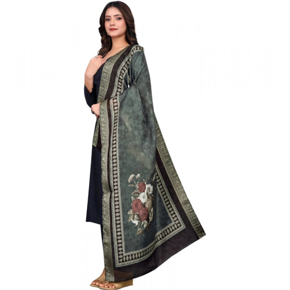 Women's chanderi silk Printed Dupatta (Black, Length: 2 Mtr) - VANSHELLE