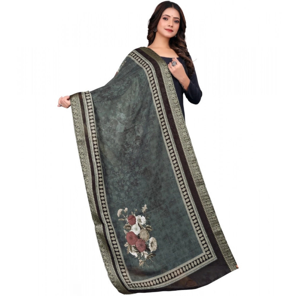 Women's chanderi silk Printed Dupatta (Black, Length: 2 Mtr) - VANSHELLE