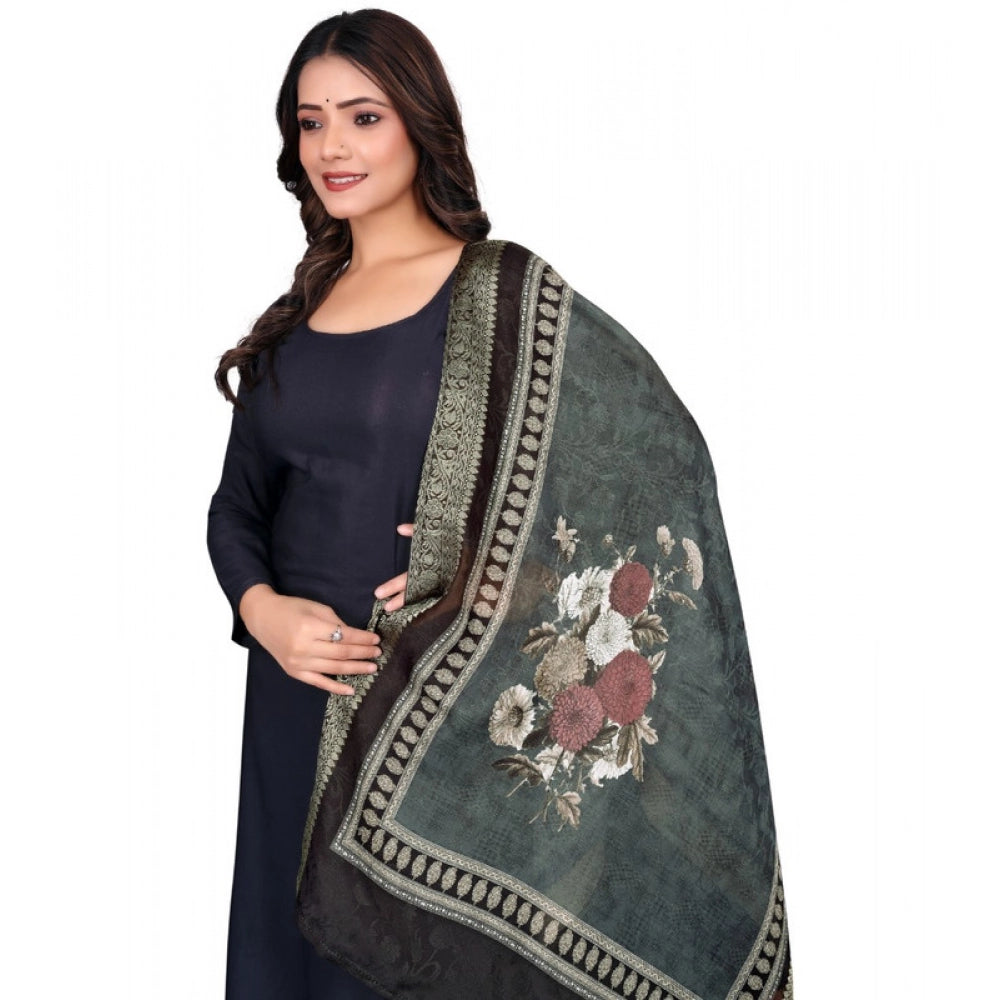 Women's chanderi silk Printed Dupatta (Black, Length: 2 Mtr) - VANSHELLE