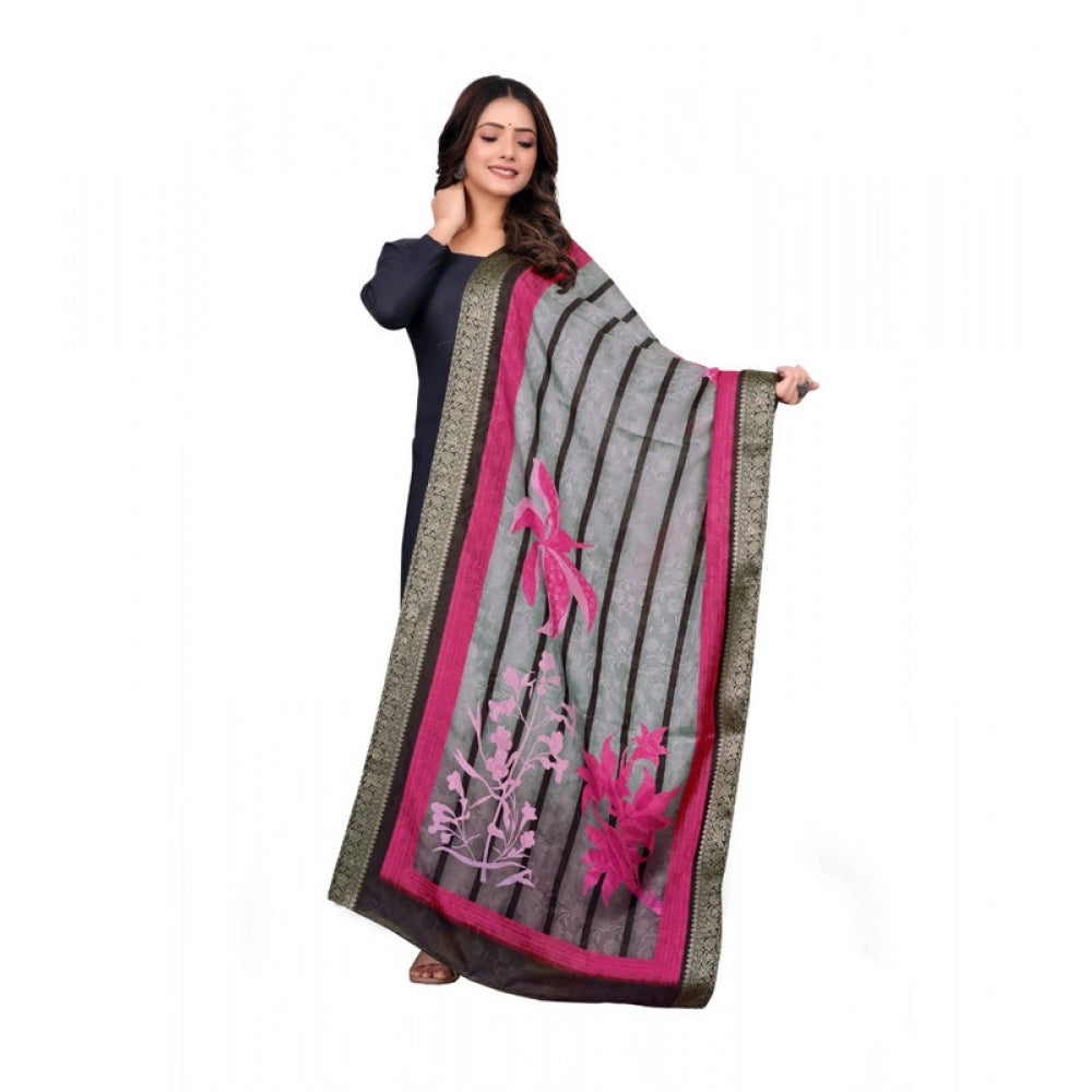 Women's chanderi silk Printed Dupatta (Black, Length: 2 Mtr) - VANSHELLE