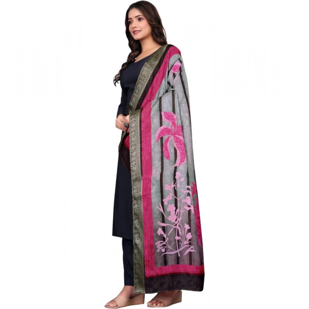 Women's chanderi silk Printed Dupatta (Black, Length: 2 Mtr) - VANSHELLE