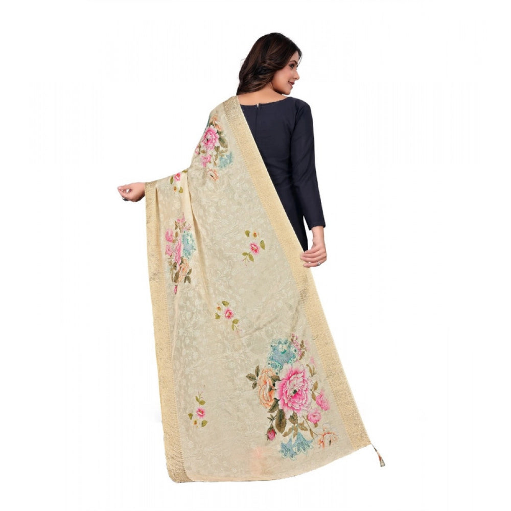 Women's chanderi silk Printed Dupatta (Beige, Length: 2 Mtr) - VANSHELLE