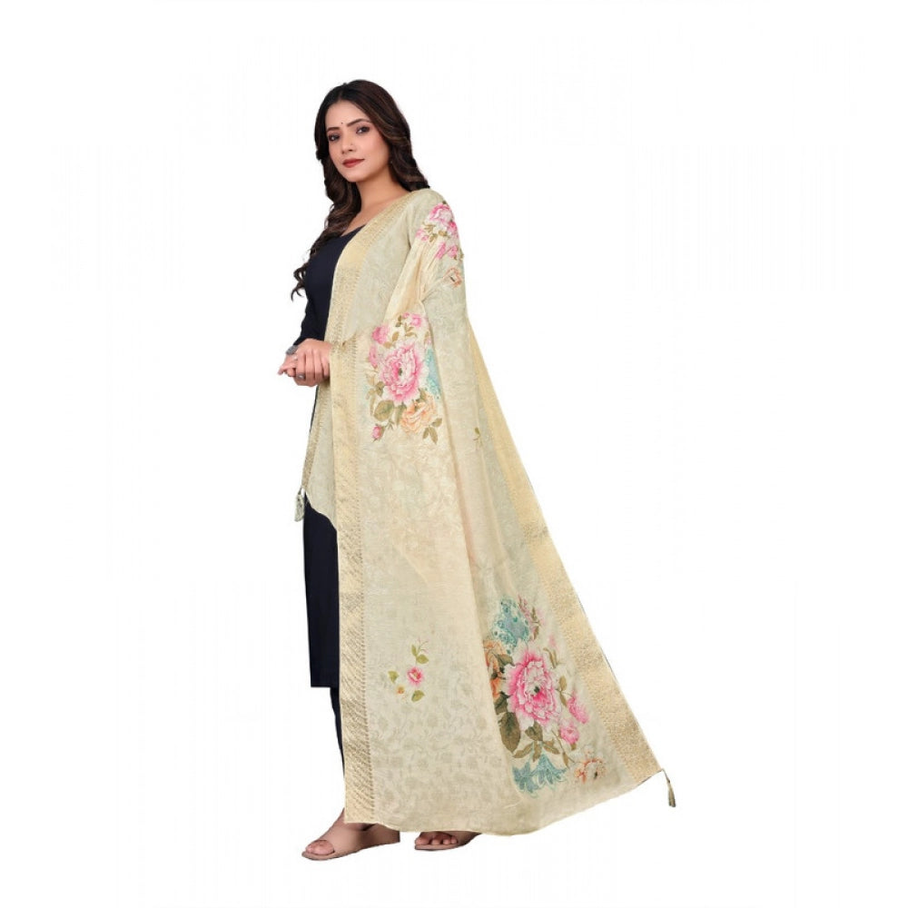 Women's chanderi silk Printed Dupatta (Beige, Length: 2 Mtr) - VANSHELLE