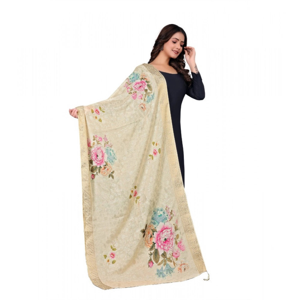 Women's chanderi silk Printed Dupatta (Beige, Length: 2 Mtr) - VANSHELLE