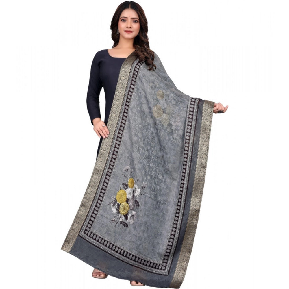 Women's chanderi silk Printed Dupatta (Gray, Length: 2 Mtr) - VANSHELLE