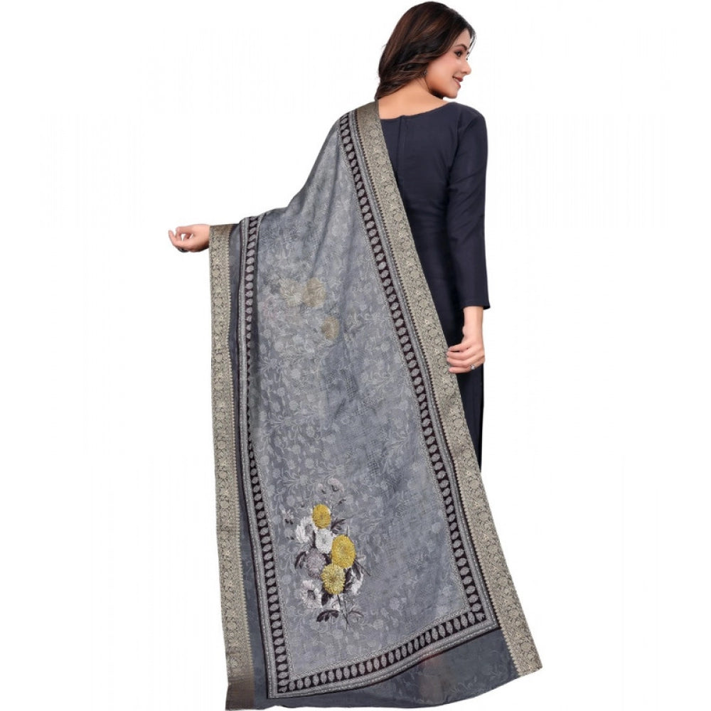 Women's chanderi silk Printed Dupatta (Gray, Length: 2 Mtr) - VANSHELLE