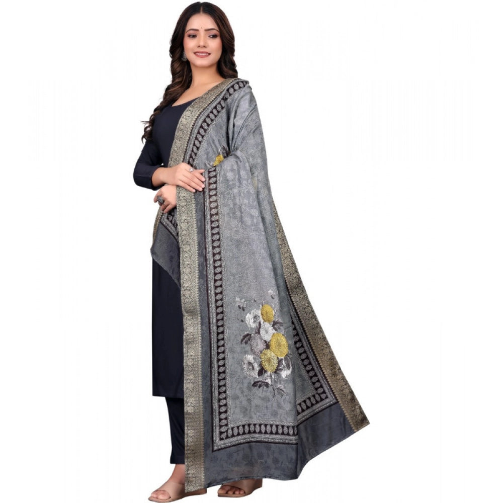 Women's chanderi silk Printed Dupatta (Gray, Length: 2 Mtr) - VANSHELLE