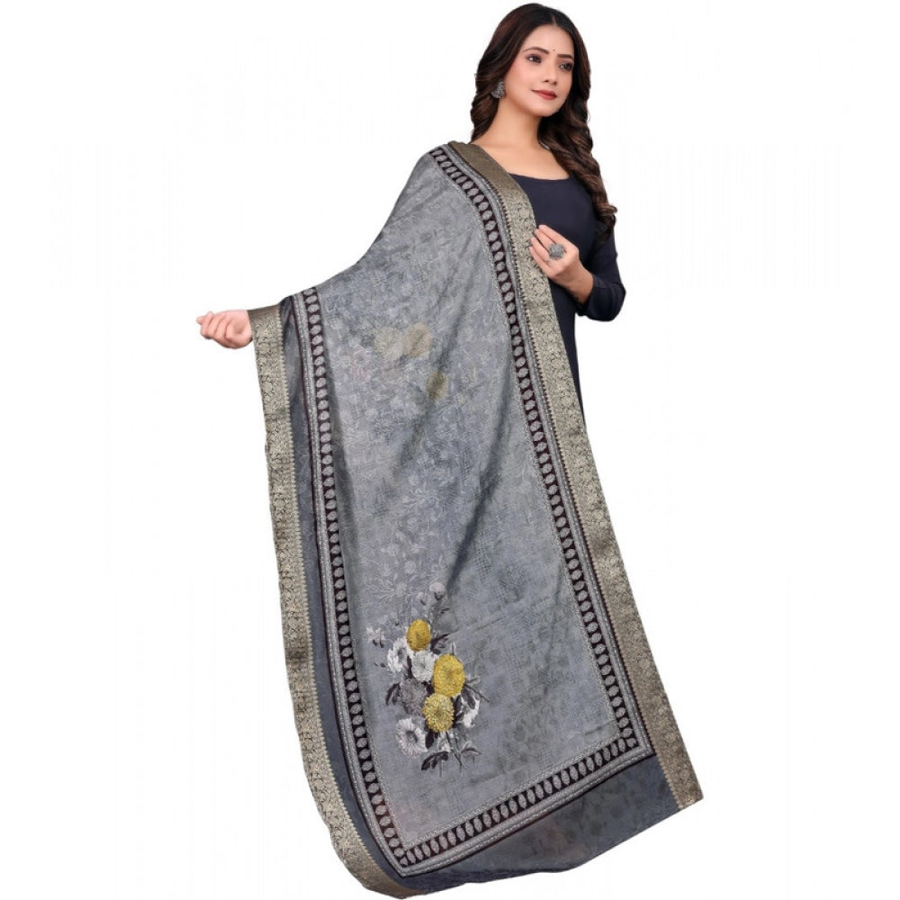 Women's chanderi silk Printed Dupatta (Gray, Length: 2 Mtr) - VANSHELLE