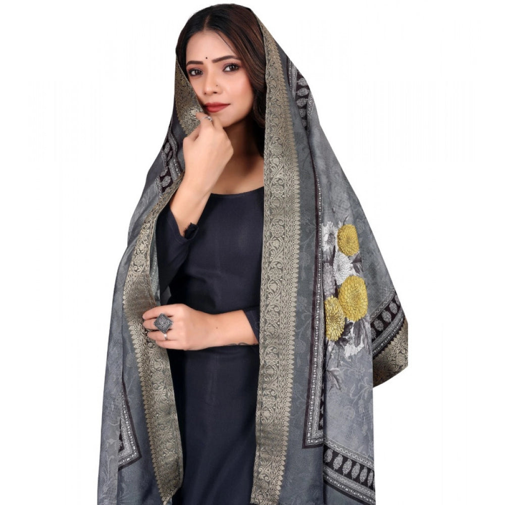 Women's chanderi silk Printed Dupatta (Gray, Length: 2 Mtr) - VANSHELLE