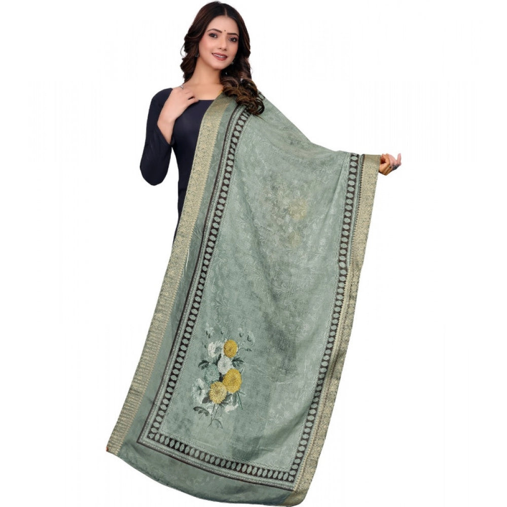 Women's chanderi silk Printed Dupatta (Green, Length: 2 Mtr) - VANSHELLE