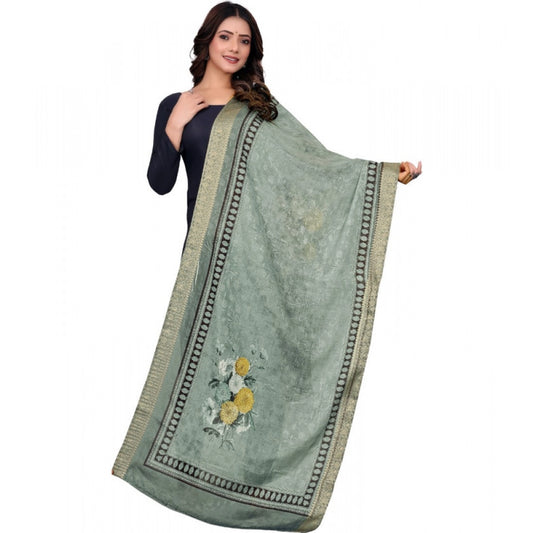 Women's chanderi silk Printed Dupatta (Green, Length: 2 Mtr) - VANSHELLE