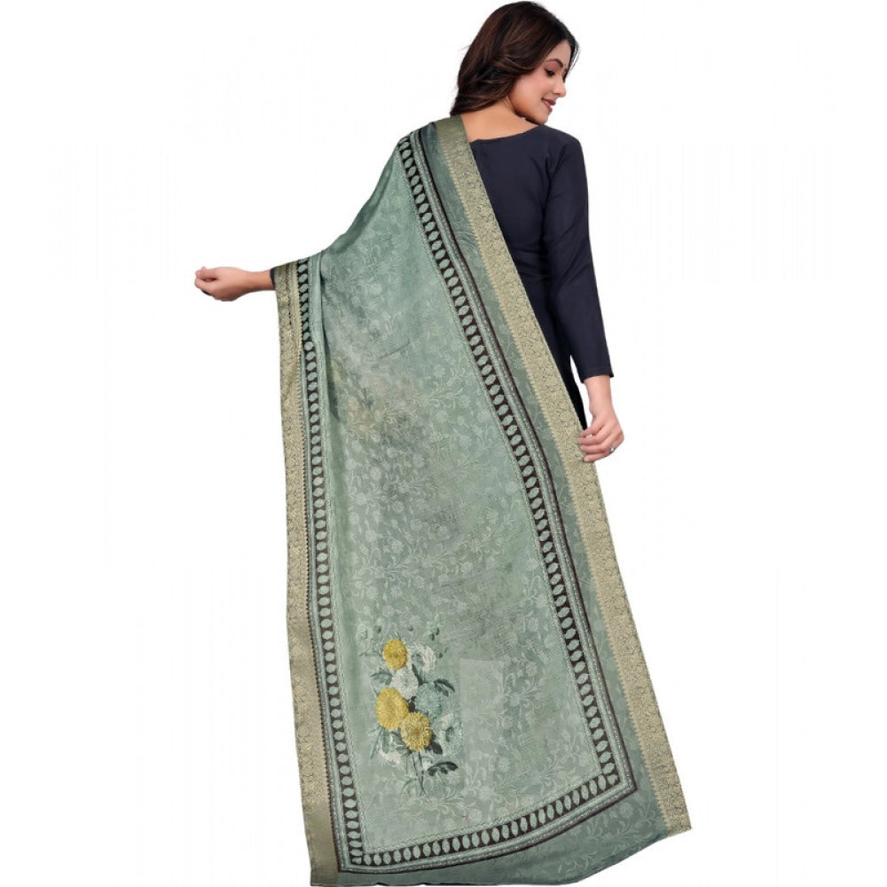 Women's chanderi silk Printed Dupatta (Green, Length: 2 Mtr) - VANSHELLE