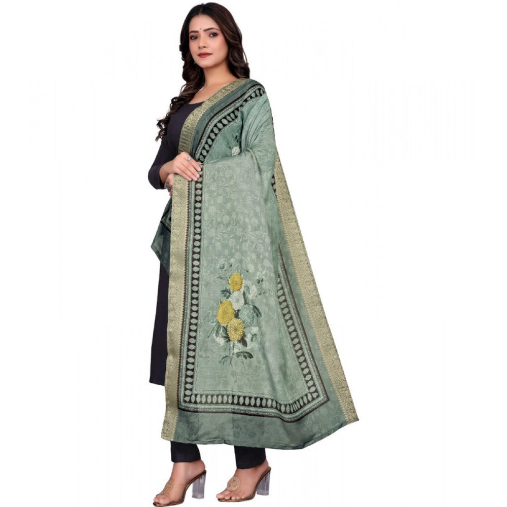 Women's chanderi silk Printed Dupatta (Green, Length: 2 Mtr) - VANSHELLE