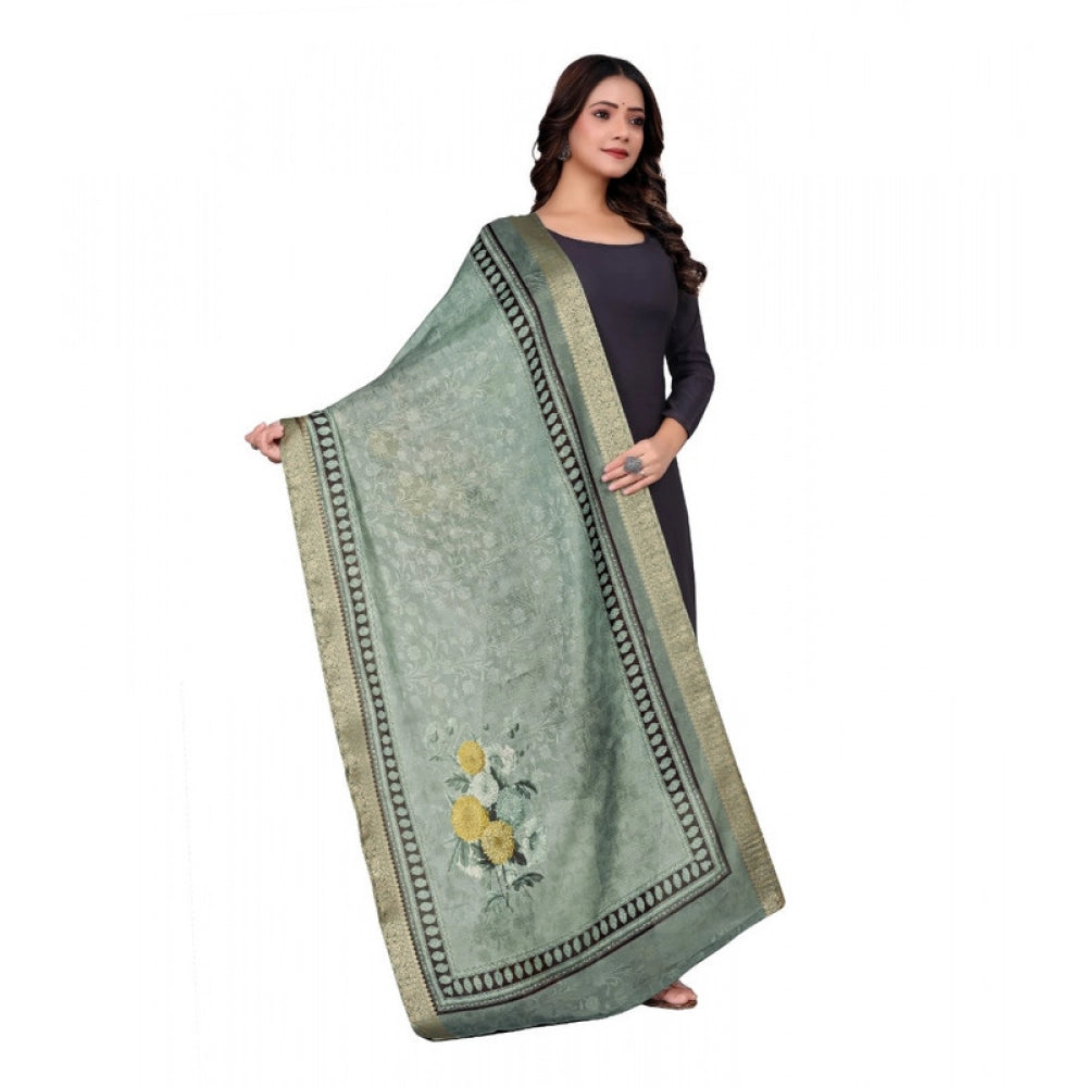 Women's chanderi silk Printed Dupatta (Green, Length: 2 Mtr) - VANSHELLE
