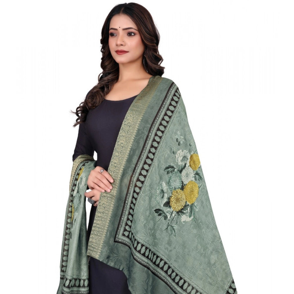 Women's chanderi silk Printed Dupatta (Green, Length: 2 Mtr) - VANSHELLE