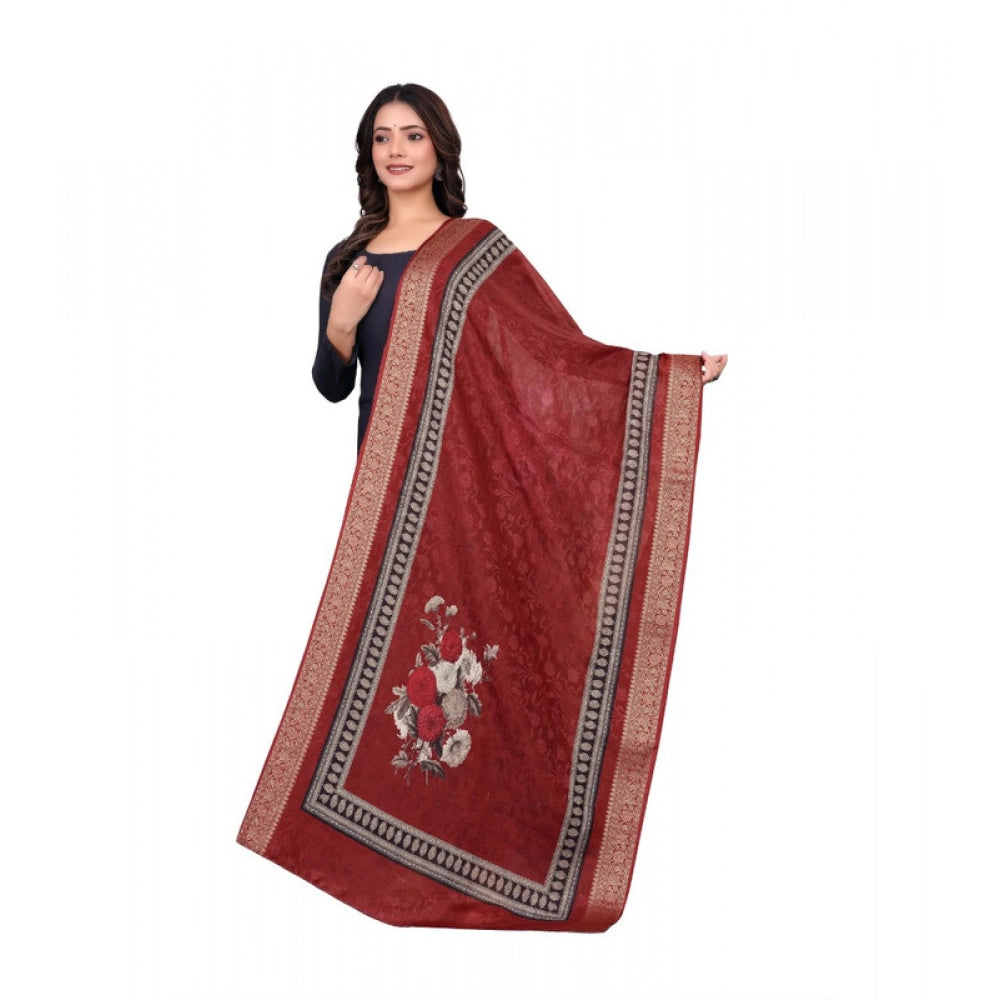 Women's chanderi silk Printed Dupatta (Maroon, Length: 2 Mtr) - VANSHELLE