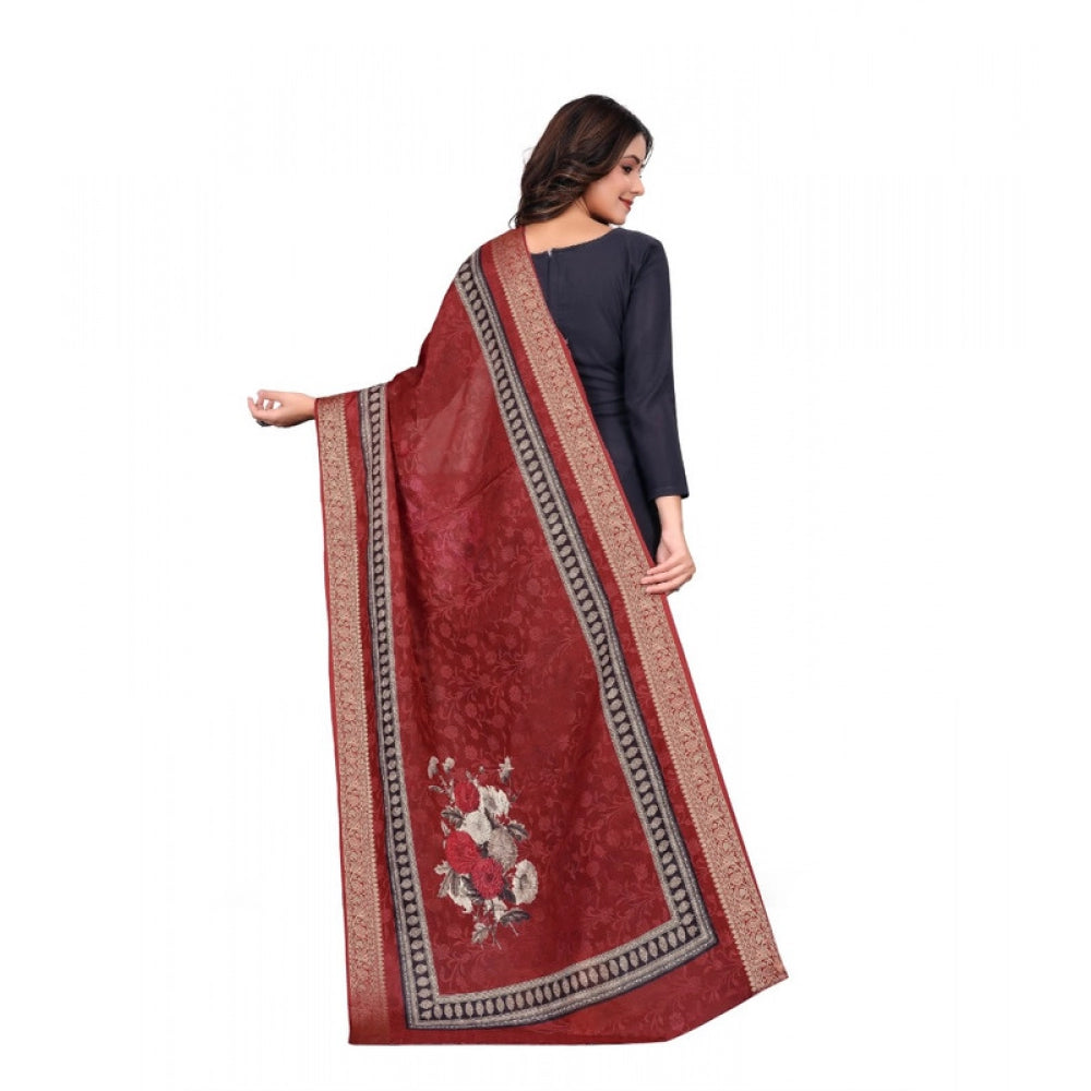 Women's chanderi silk Printed Dupatta (Maroon, Length: 2 Mtr) - VANSHELLE