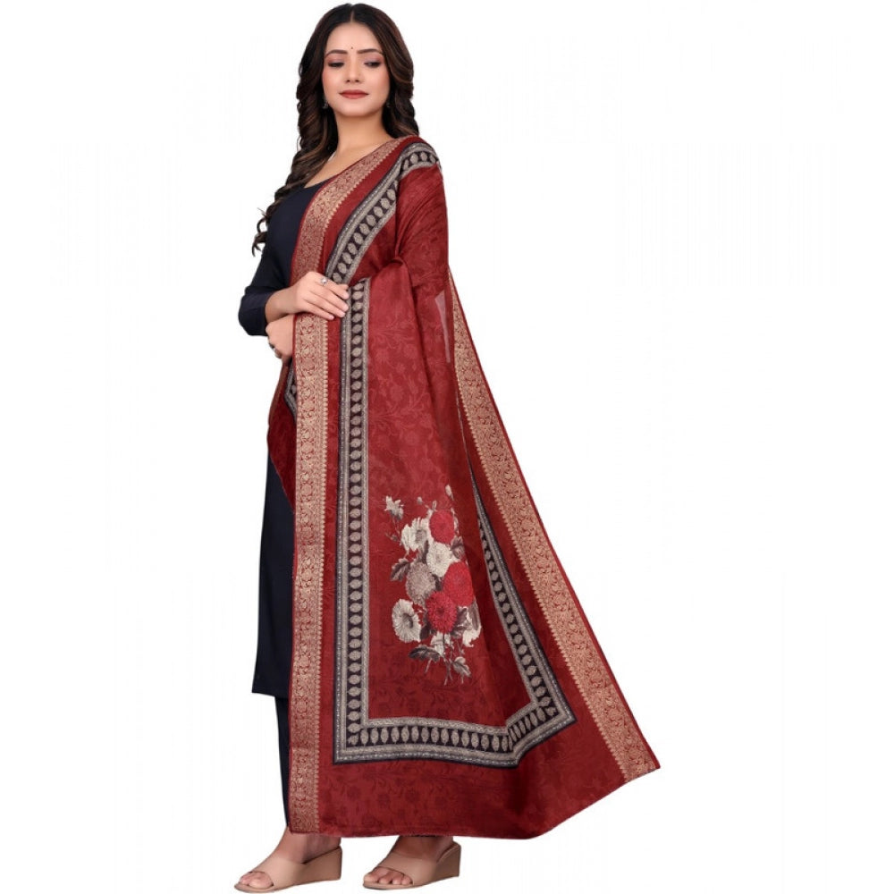 Women's chanderi silk Printed Dupatta (Maroon, Length: 2 Mtr) - VANSHELLE