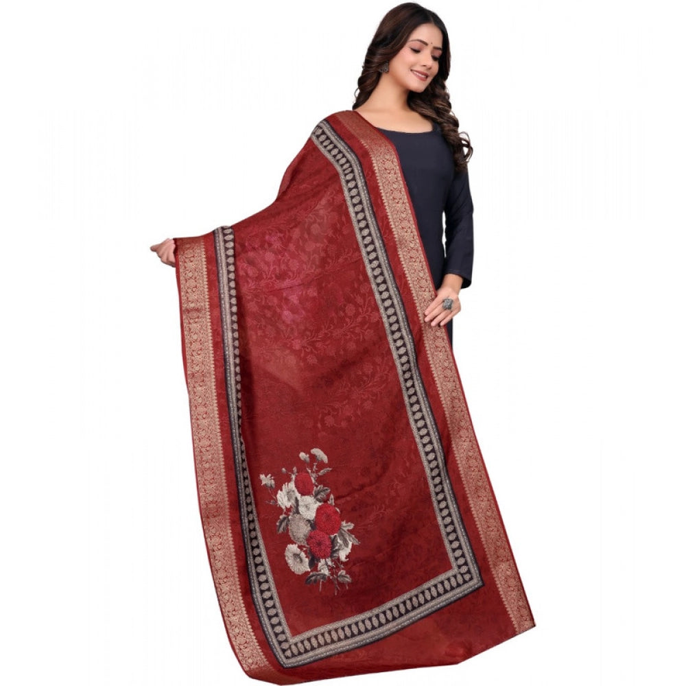 Women's chanderi silk Printed Dupatta (Maroon, Length: 2 Mtr) - VANSHELLE