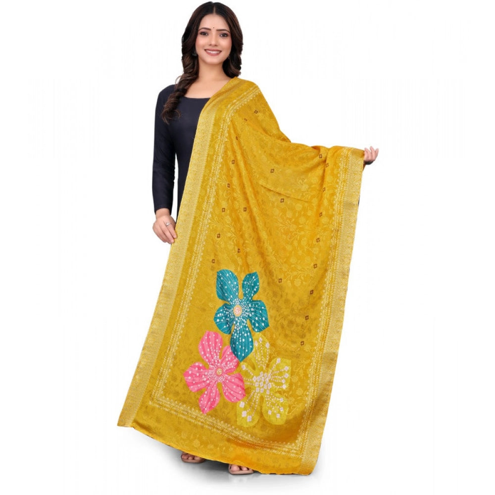 Women's chanderi silk Printed Dupatta (Yellow, Length: 2 Mtr) - VANSHELLE