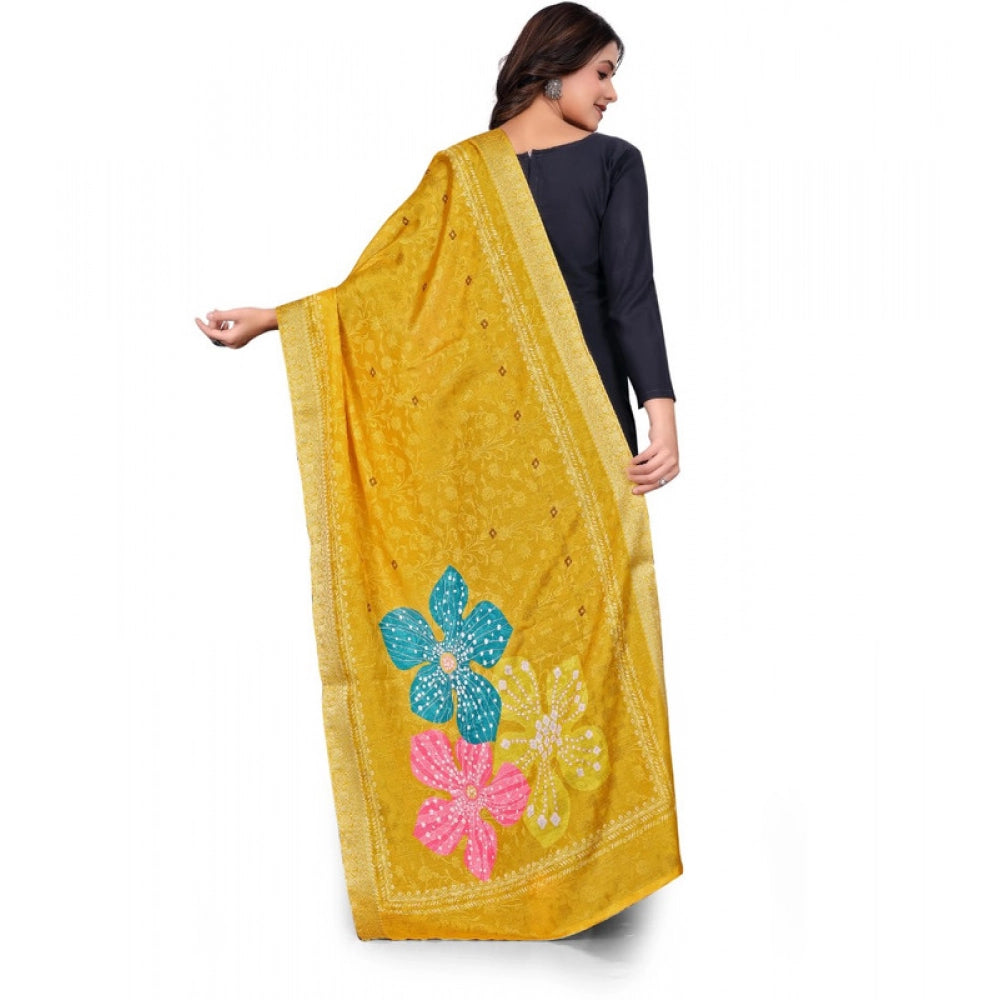 Women's chanderi silk Printed Dupatta (Yellow, Length: 2 Mtr) - VANSHELLE