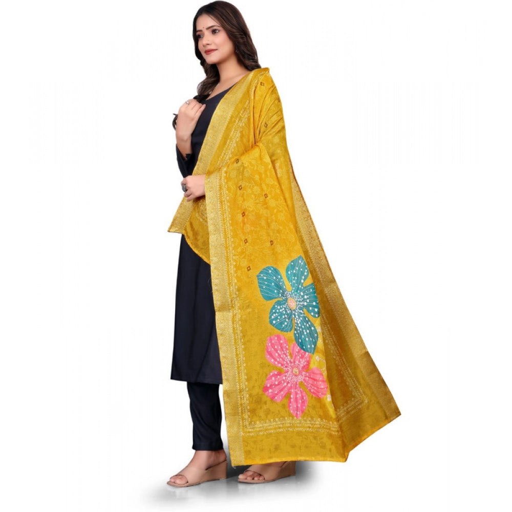 Women's chanderi silk Printed Dupatta (Yellow, Length: 2 Mtr) - VANSHELLE