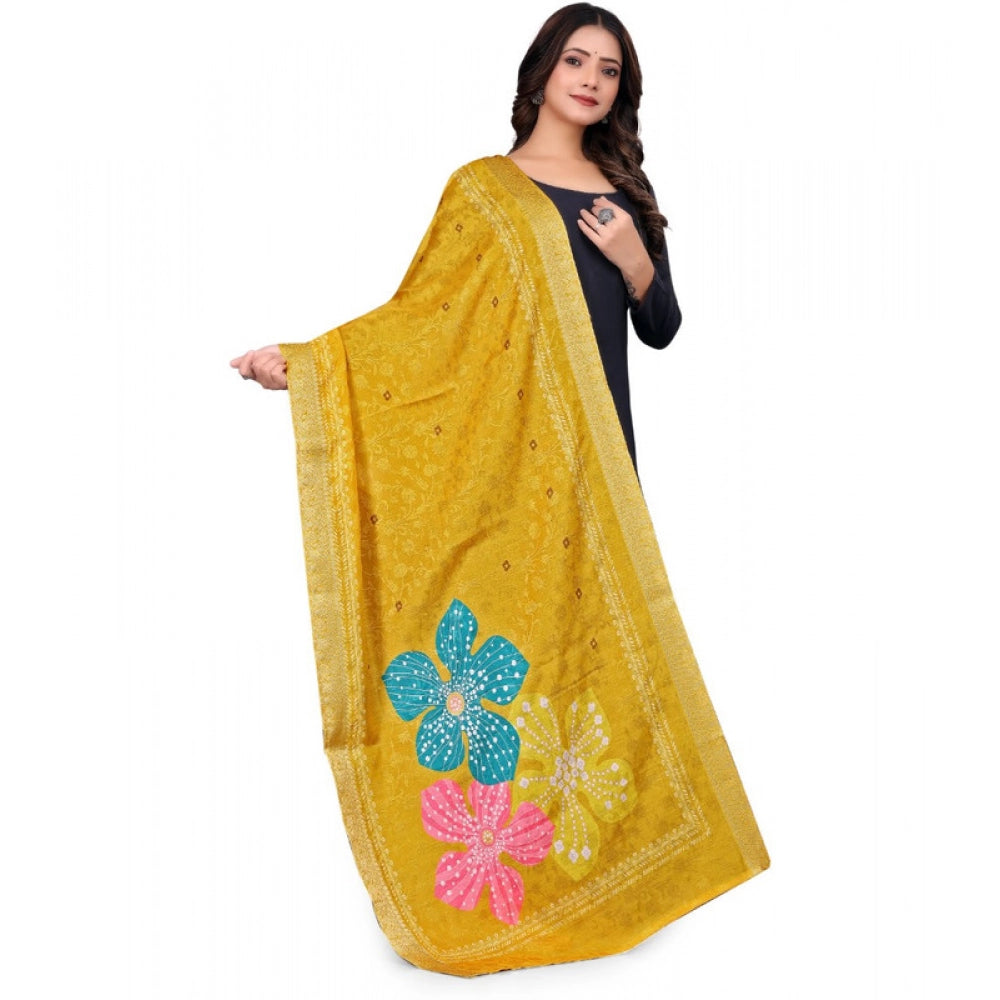 Women's chanderi silk Printed Dupatta (Yellow, Length: 2 Mtr) - VANSHELLE
