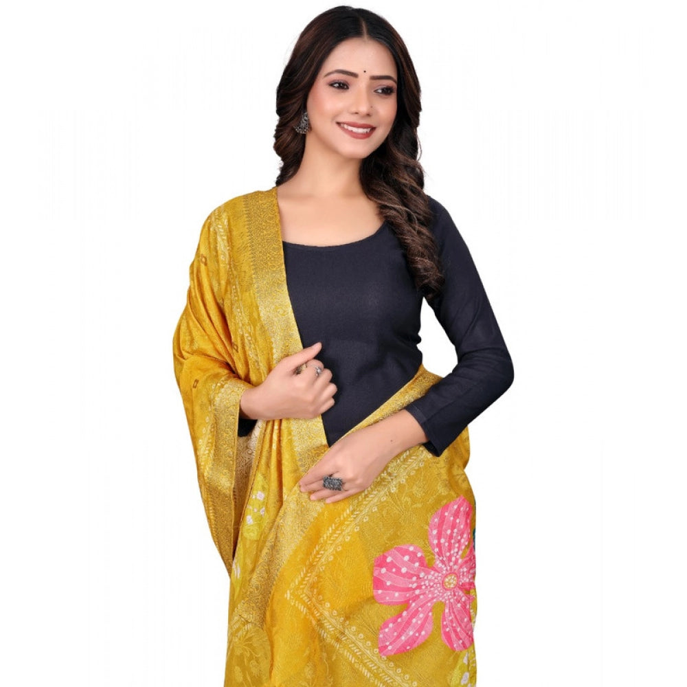 Women's chanderi silk Printed Dupatta (Yellow, Length: 2 Mtr) - VANSHELLE