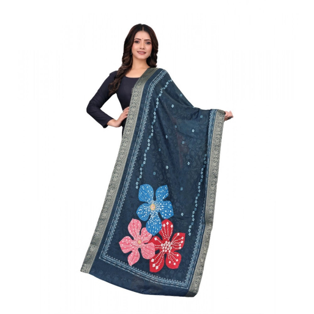 Women's chanderi silk Printed Dupatta (Navy Blue, Length: 2 Mtr) - VANSHELLE