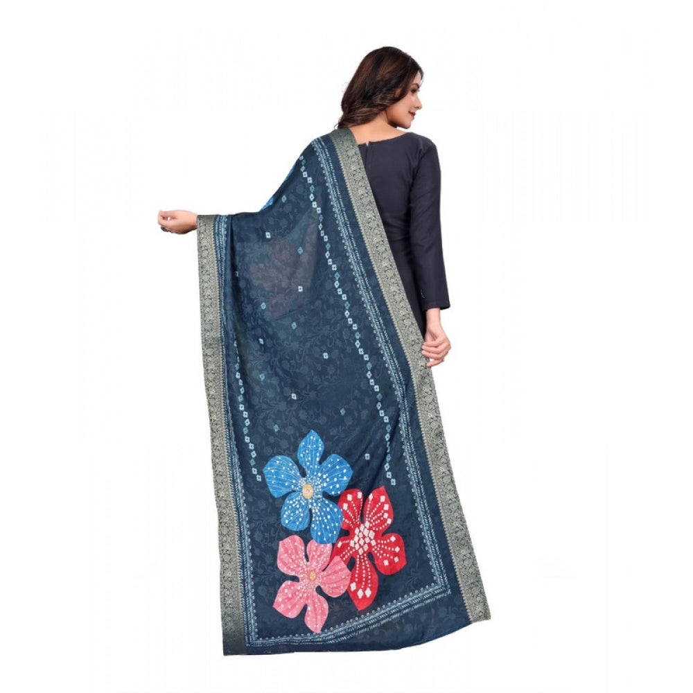 Women's chanderi silk Printed Dupatta (Navy Blue, Length: 2 Mtr) - VANSHELLE