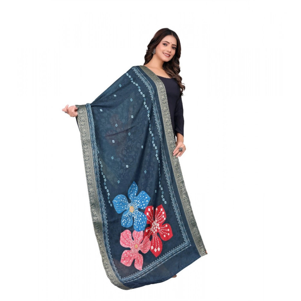 Women's chanderi silk Printed Dupatta (Navy Blue, Length: 2 Mtr) - VANSHELLE