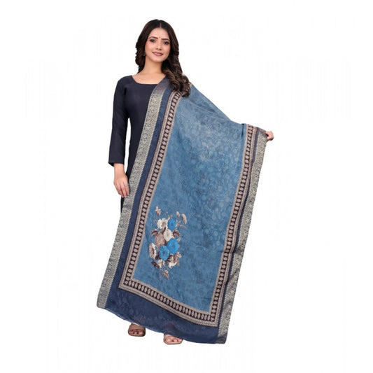 Women's chanderi silk Printed Dupatta (Navy Blue, Length: 2 Mtr) - VANSHELLE