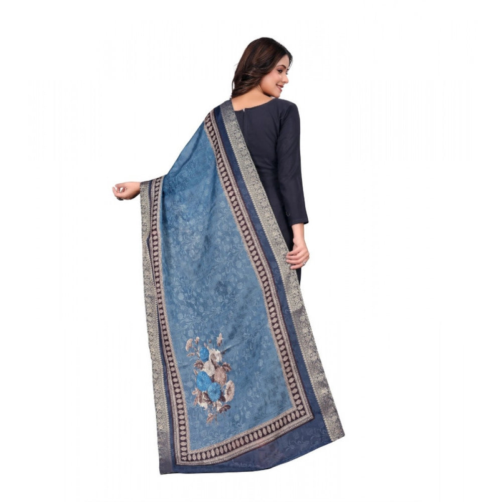 Women's chanderi silk Printed Dupatta (Navy Blue, Length: 2 Mtr) - VANSHELLE