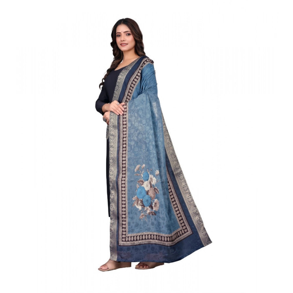 Women's chanderi silk Printed Dupatta (Navy Blue, Length: 2 Mtr) - VANSHELLE