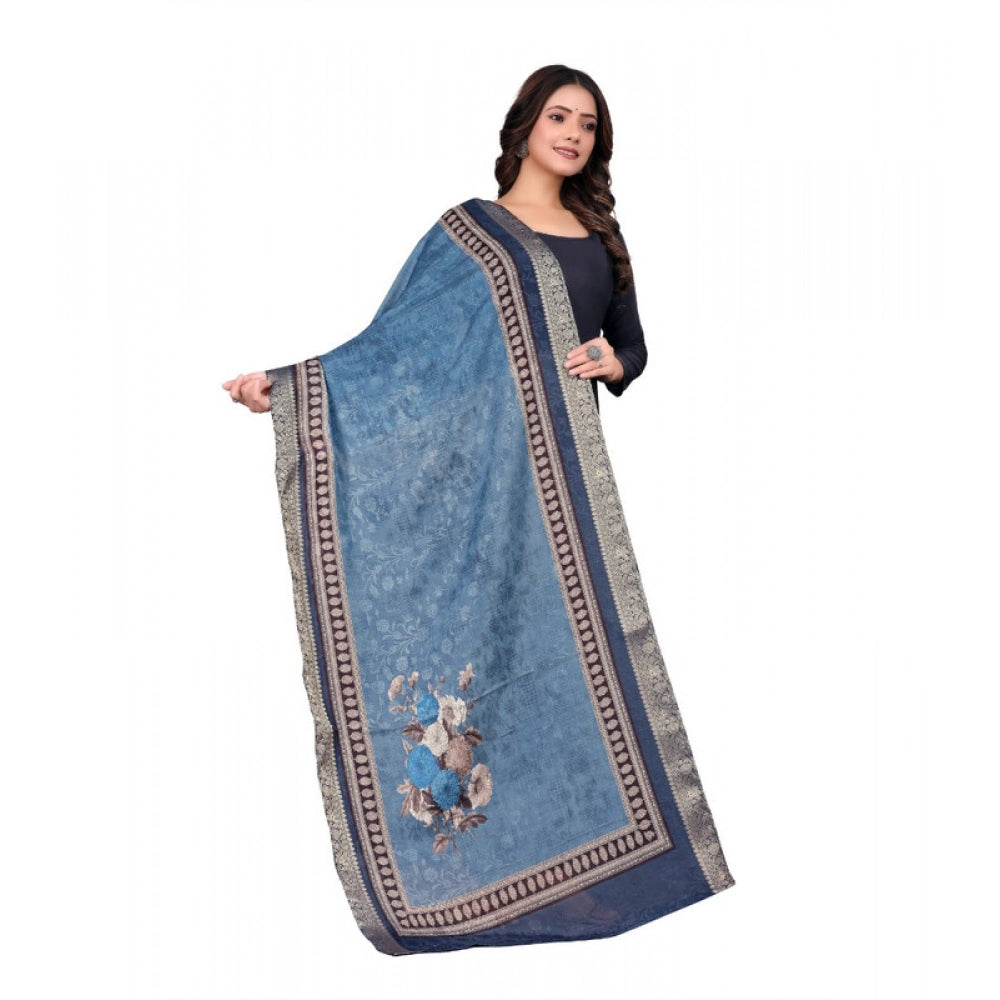 Women's chanderi silk Printed Dupatta (Navy Blue, Length: 2 Mtr) - VANSHELLE