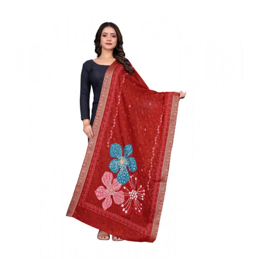 Women's chanderi silk Printed Dupatta (Red, Length: 2 Mtr) - VANSHELLE