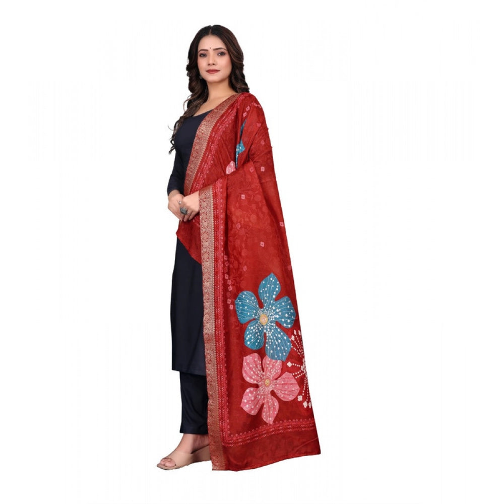 Women's chanderi silk Printed Dupatta (Red, Length: 2 Mtr) - VANSHELLE