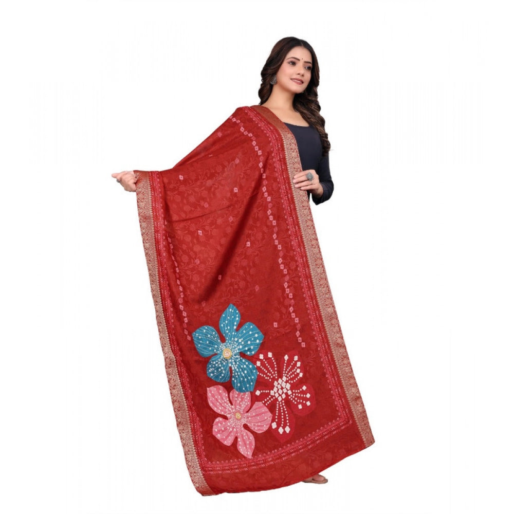 Women's chanderi silk Printed Dupatta (Red, Length: 2 Mtr) - VANSHELLE