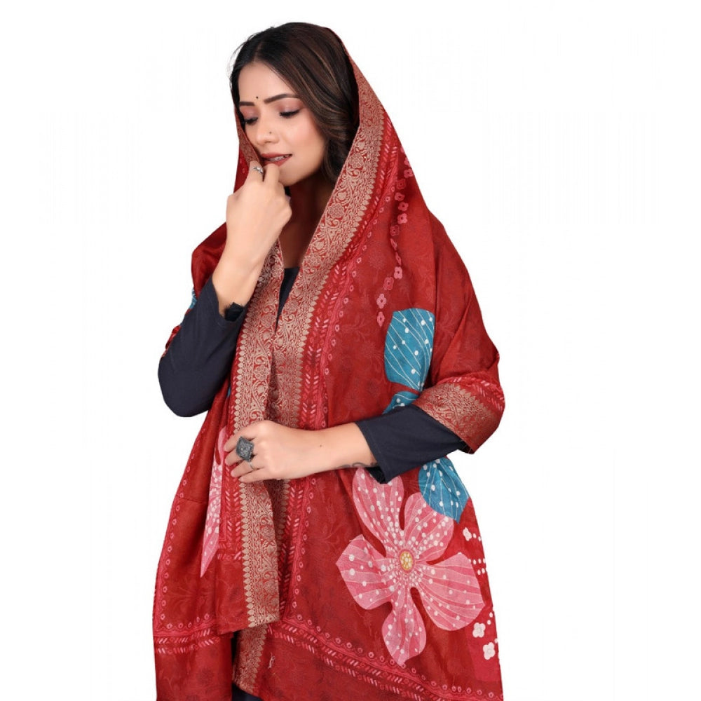 Women's chanderi silk Printed Dupatta (Red, Length: 2 Mtr) - VANSHELLE