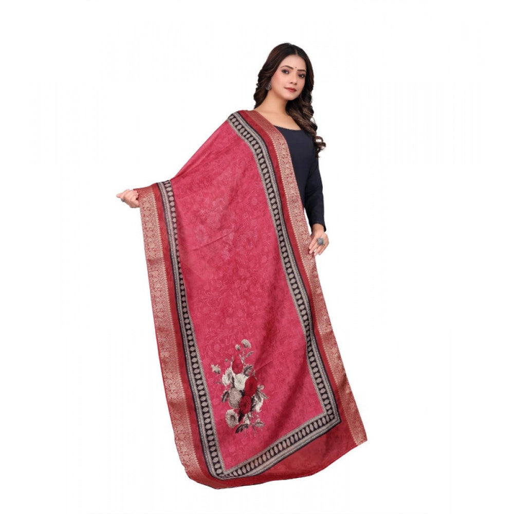 Women's chanderi silk Printed Dupatta (Red, Length: 2 Mtr) - VANSHELLE