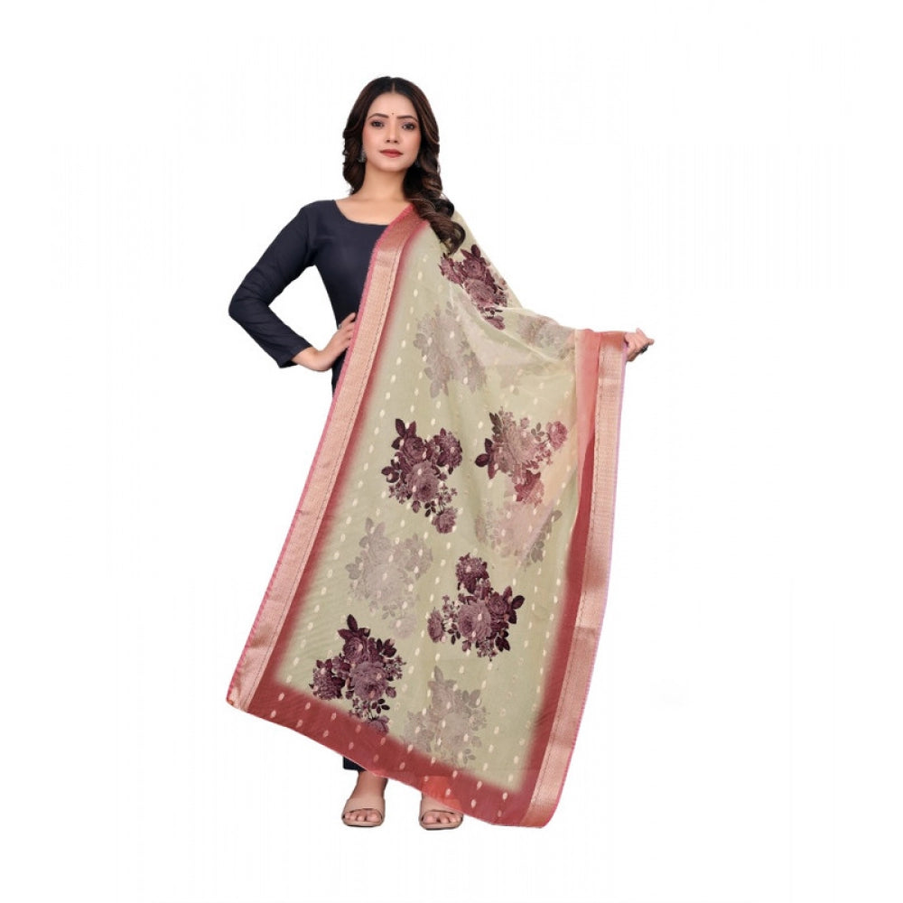 Women's chanderi silk Printed Dupatta (Beige, Length: 2 Mtr) - VANSHELLE