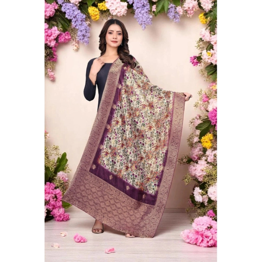 Women's chanderi silk Printed Dupatta (Magenta, Length: 2 Mtr) - VANSHELLE