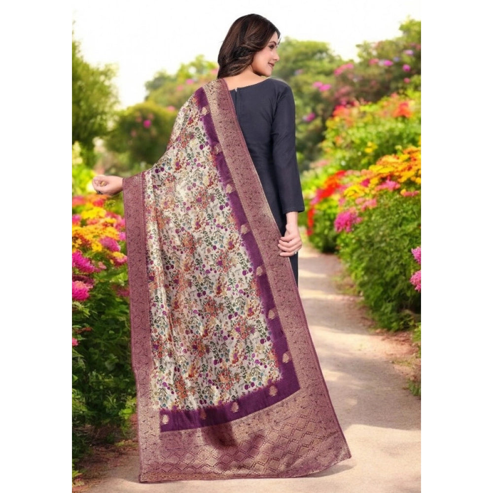 Women's chanderi silk Printed Dupatta (Magenta, Length: 2 Mtr) - VANSHELLE