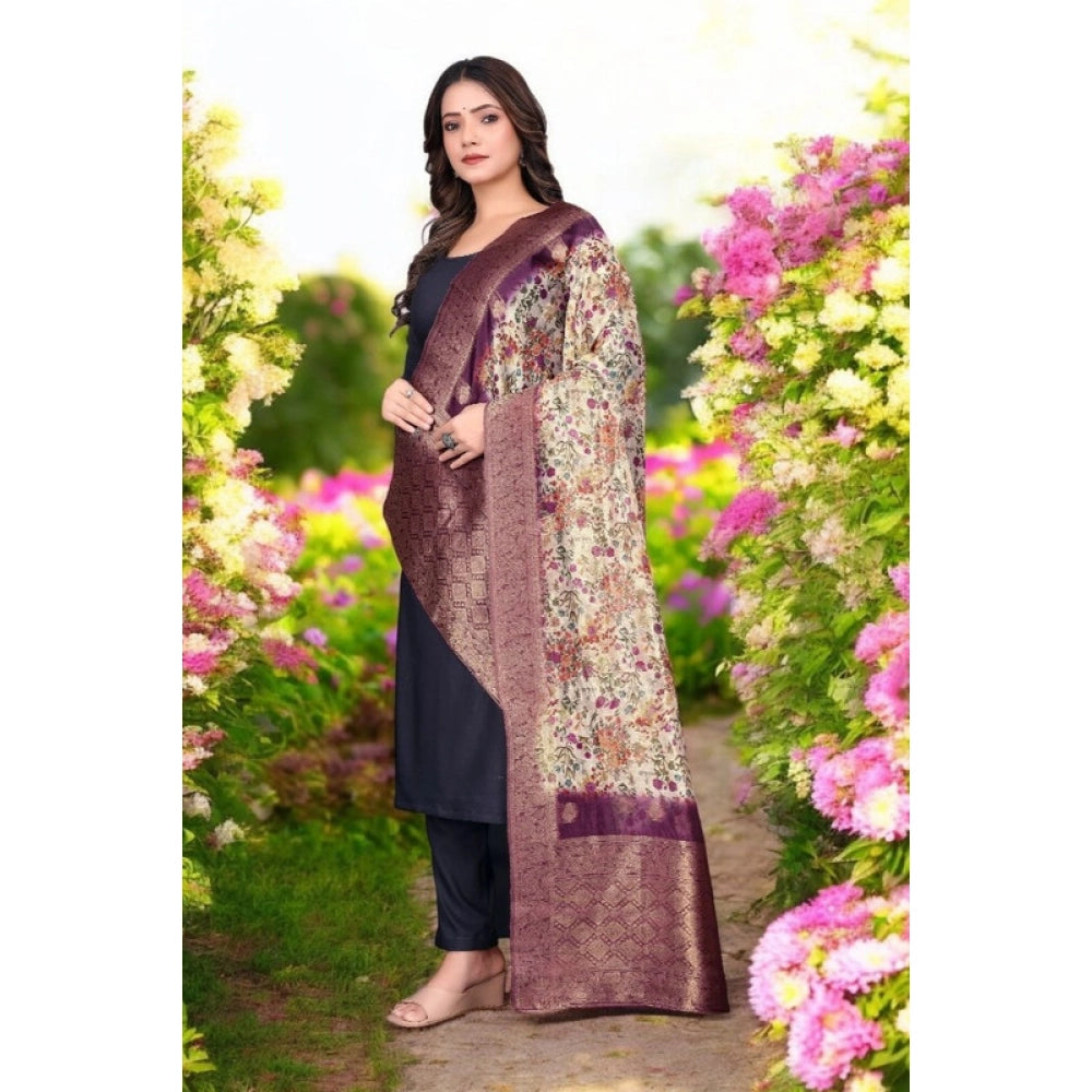 Women's chanderi silk Printed Dupatta (Magenta, Length: 2 Mtr) - VANSHELLE