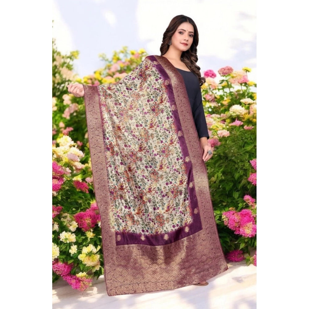 Women's chanderi silk Printed Dupatta (Magenta, Length: 2 Mtr) - VANSHELLE