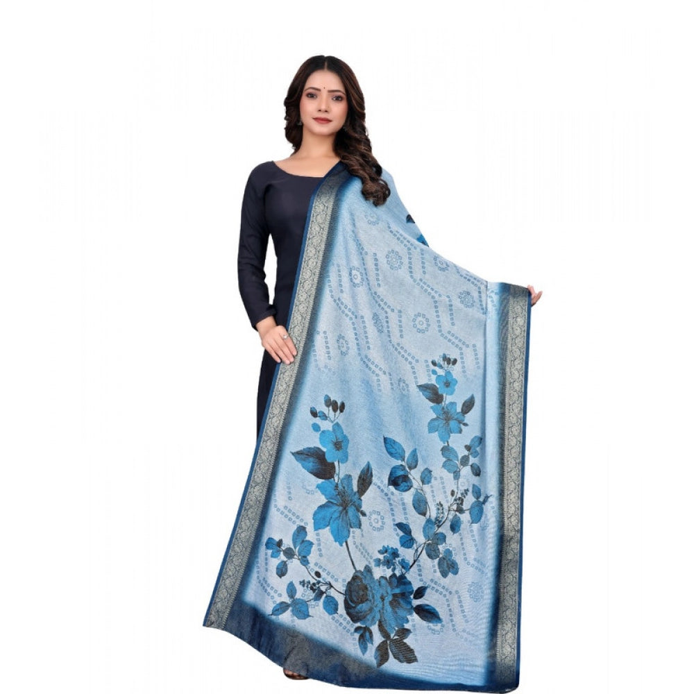 Women's chanderi silk Printed Dupatta (Blue, Length: 2 Mtr) - VANSHELLE